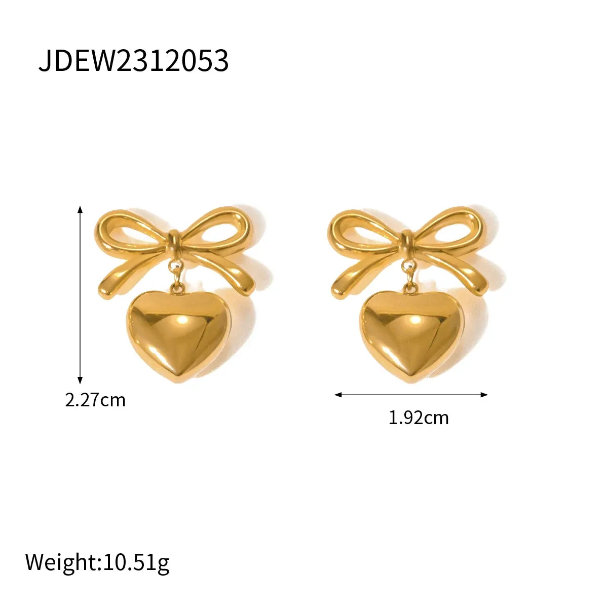 VAIGE Waterproof Stainless Steel Bow Heart Pendant Stud Earrings - Trendy Fashion Jewelry Gift