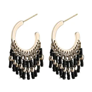 Vintage Bohemian Black Pearl Alloy Tassel Earrings