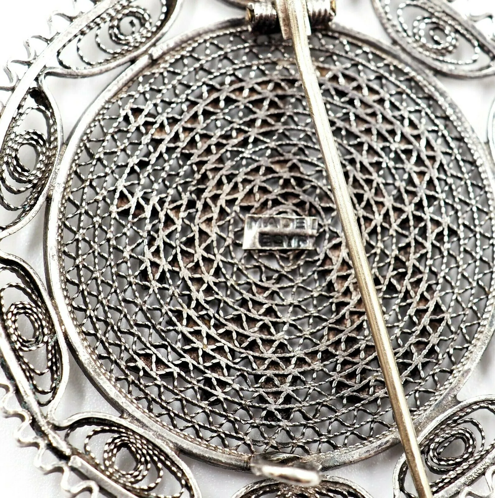 Vintage Egyptian Filigree Sterling Silver Brooch