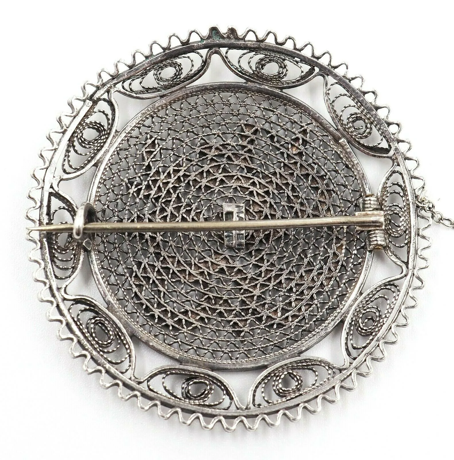 Vintage Egyptian Filigree Sterling Silver Brooch