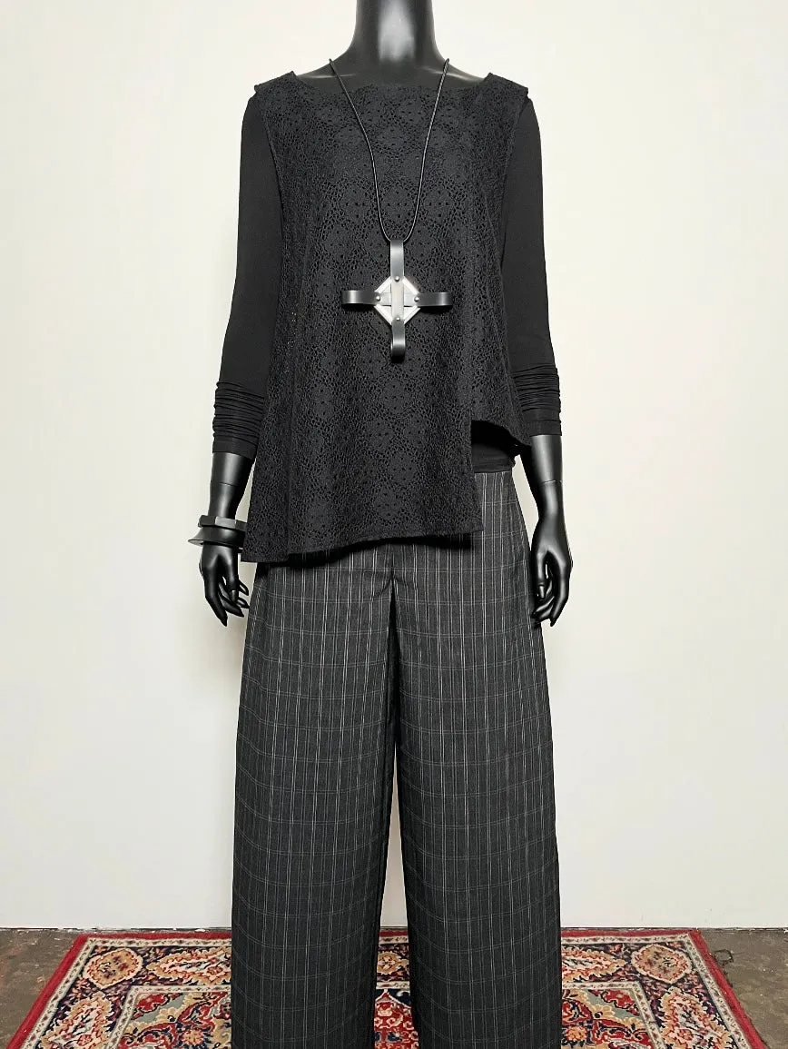 Wide Leg Pant - Grey Stretch Plaid