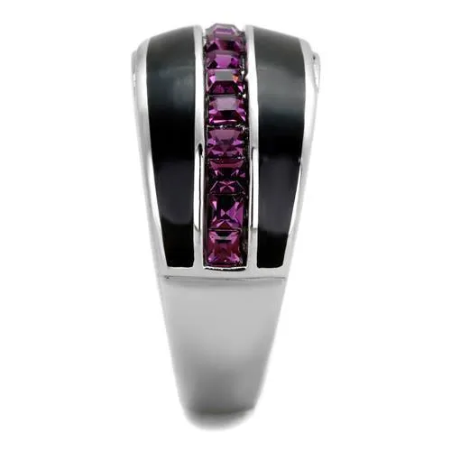 Women Stainless Steel Synthetic Crystal Rings Amethyst