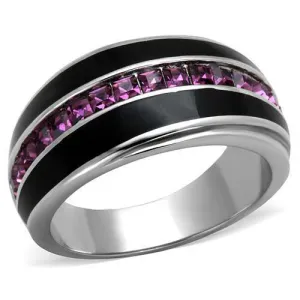 Women Stainless Steel Synthetic Crystal Rings Amethyst