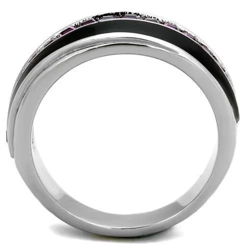 Women Stainless Steel Synthetic Crystal Rings Amethyst