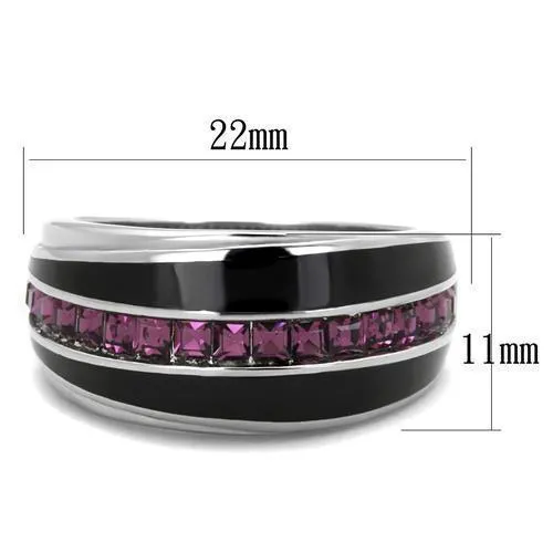 Women Stainless Steel Synthetic Crystal Rings Amethyst